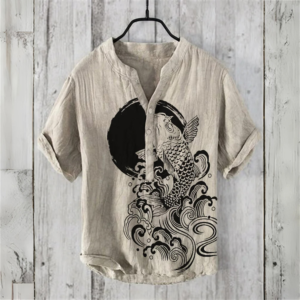 Summer Japanese Clothing - Men's short-sleeved POLO shirt linen blended