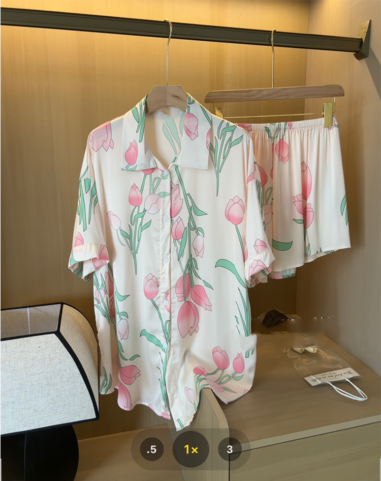 Summer Clothing Over 50 - Women Silk Satin Sweet Pajamas Set