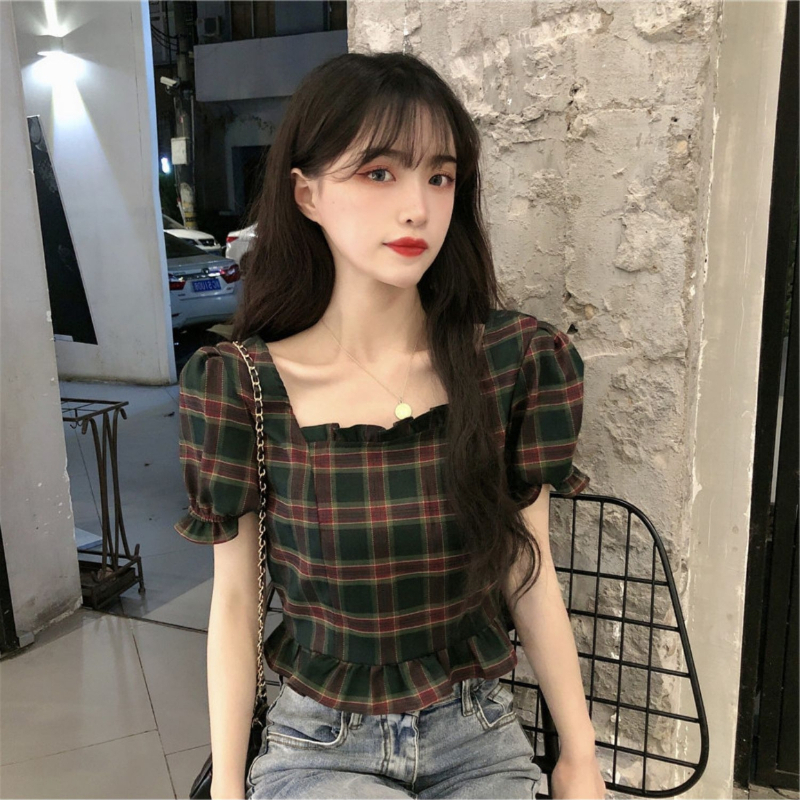 Summer Clothing Aesthetic - Shirts Women Plaid Retro Edible Tree