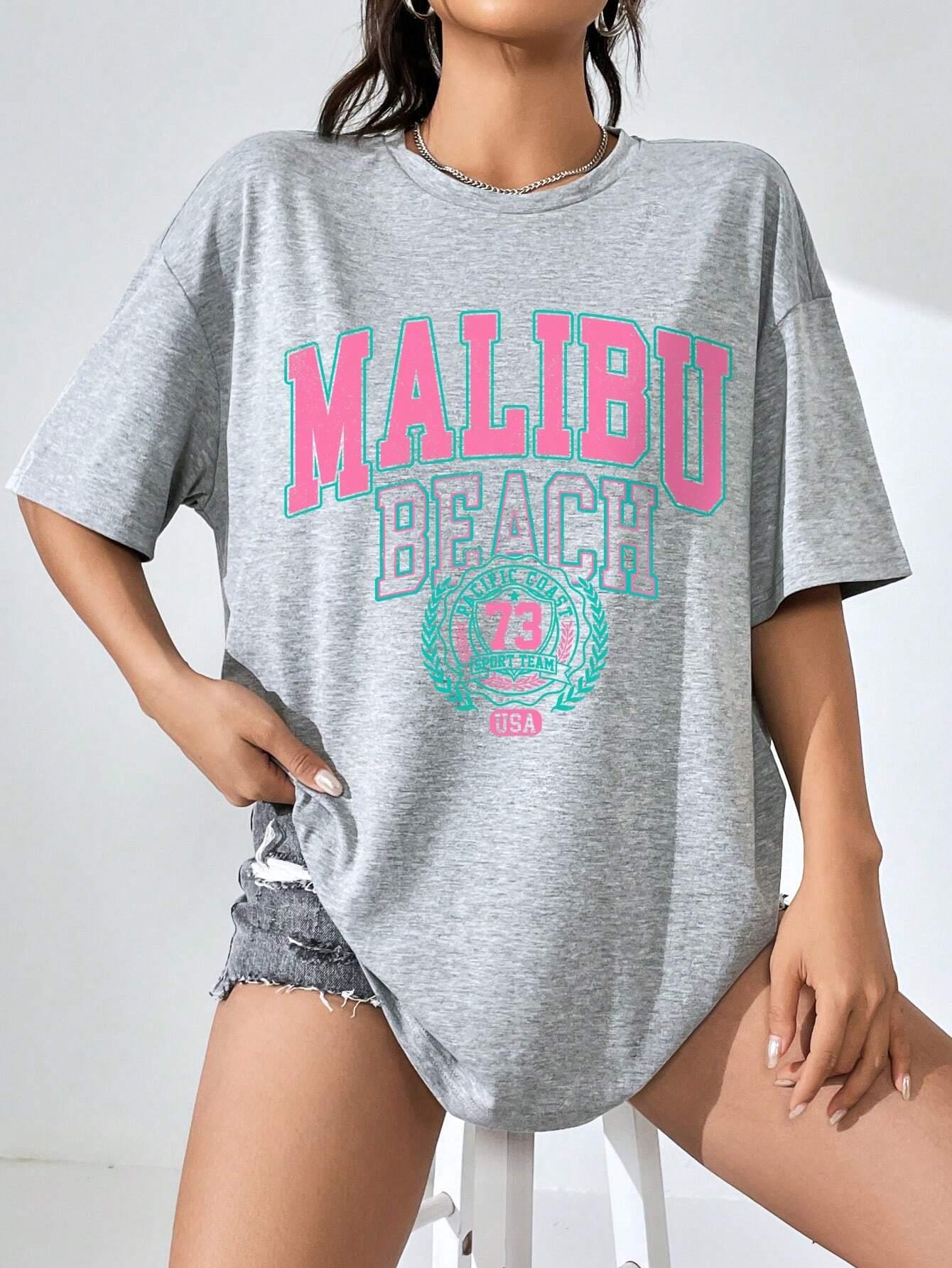 Malibu Beach Letter Print Prin – Summer Clothing Brands For Women Bewertung und Preis
