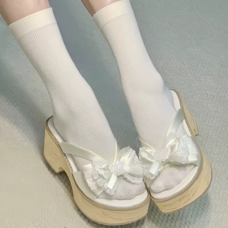 Sweet Bow Wood Grain Thick Bot – Summer Japanese Clothing Bewertung und Preis