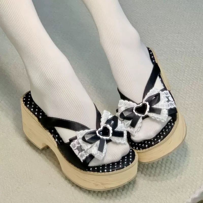 Sweet Bow Wood Grain Thick Bot – Summer Japanese Clothing Bewertung und Preis