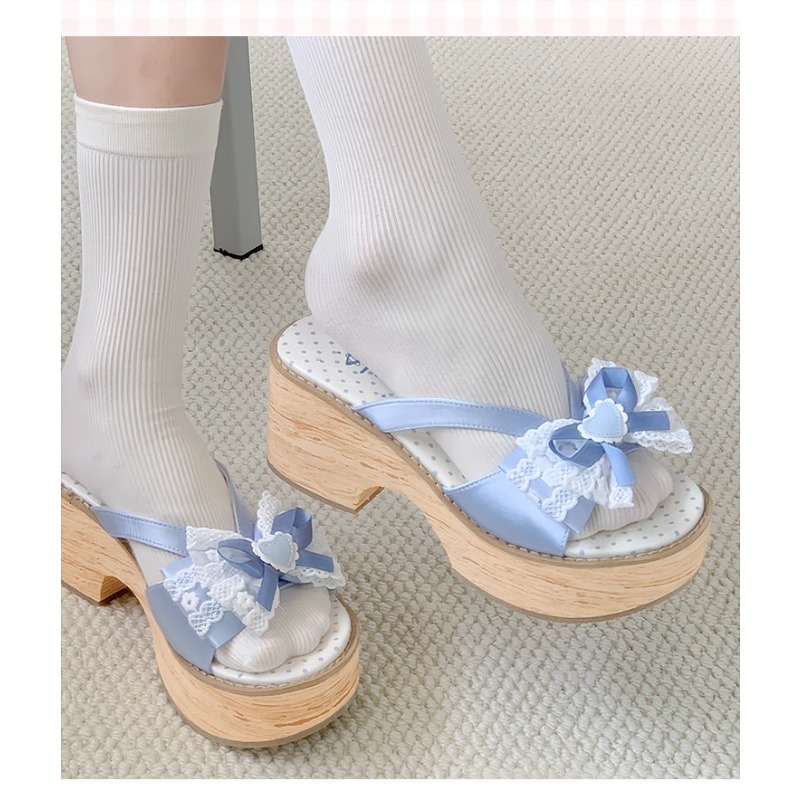 Sweet Bow Wood Grain Thick Bot – Summer Japanese Clothing Bewertung und Preis
