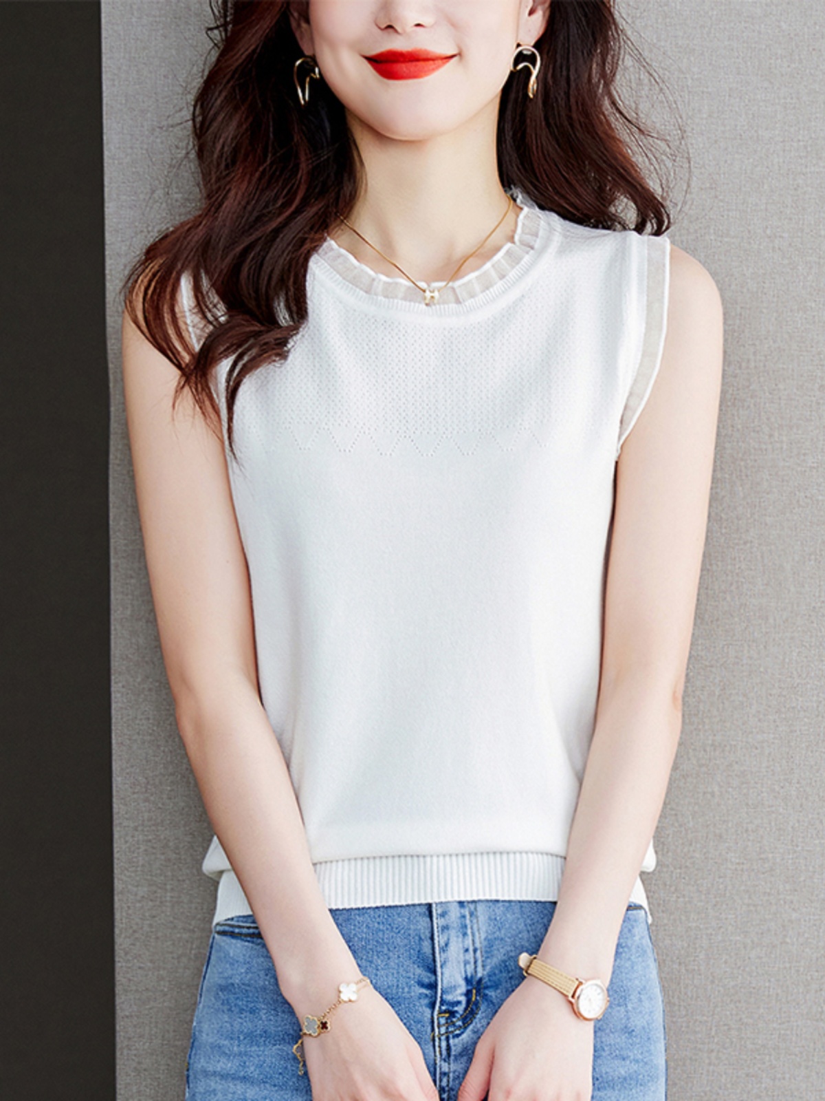 White Knitted Vest Women's Sui – Summer Clothing Outlet Bewertung und Preis