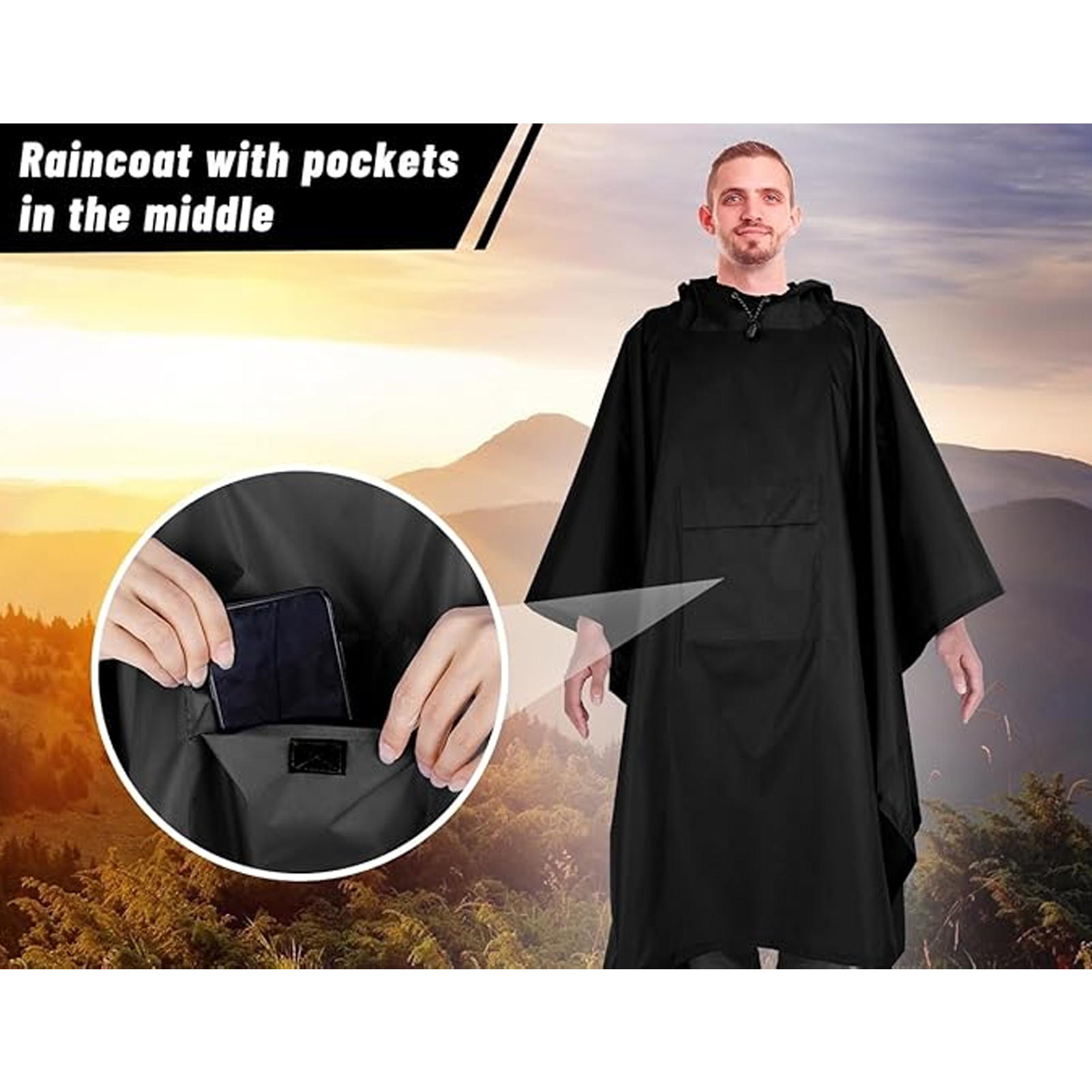 Hooded Rain Poncho with Pocket – Summer Rain Clothing Bewertung und Preis